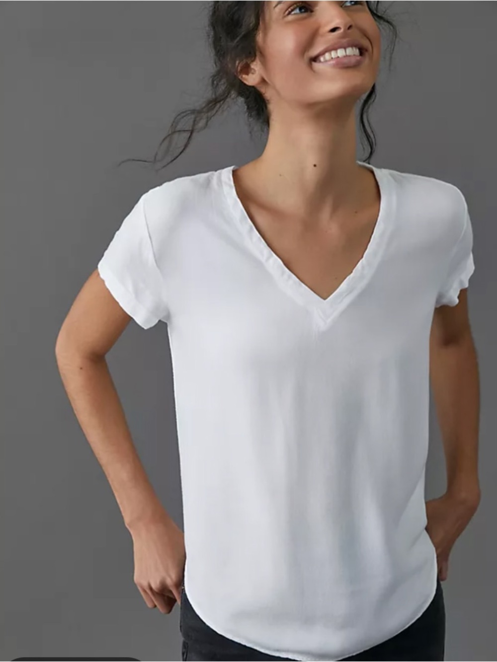 cloth & stone white V-Neck Short Sleeve Top